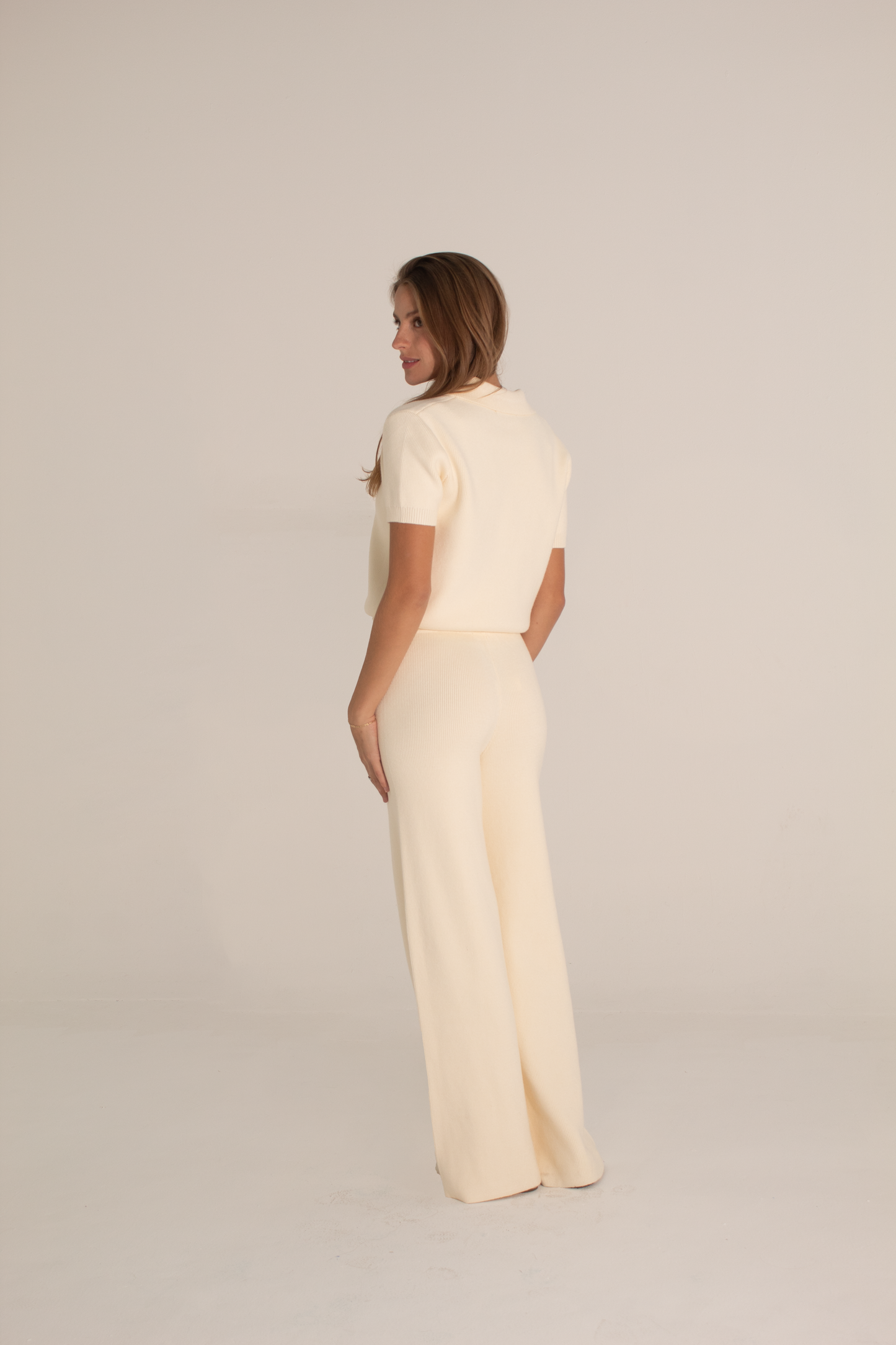 Ivory knit polo and pant set