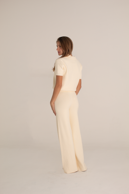 Ivory knit polo and pant set