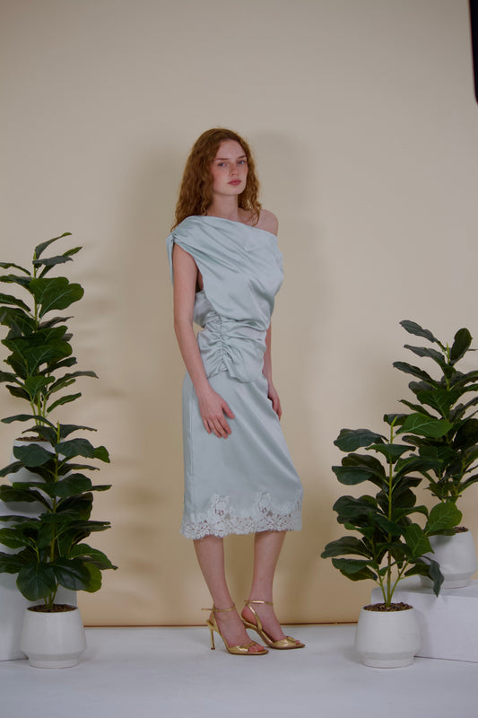 Satin & Scalloped Lace Midi