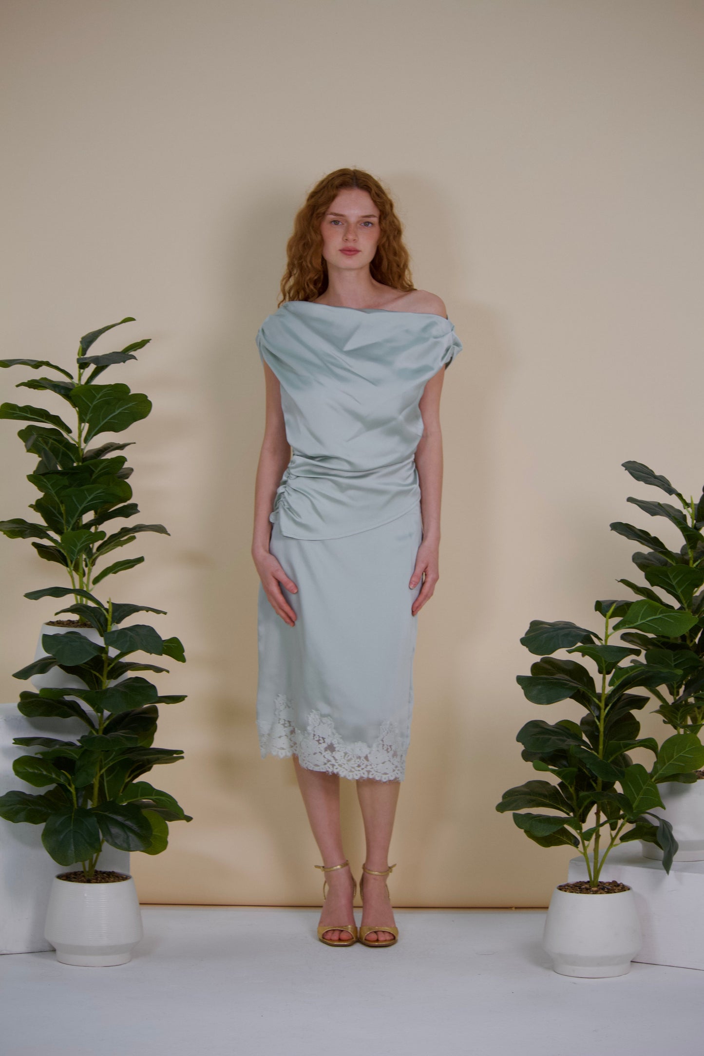 Asymmetric Draped Satin Top