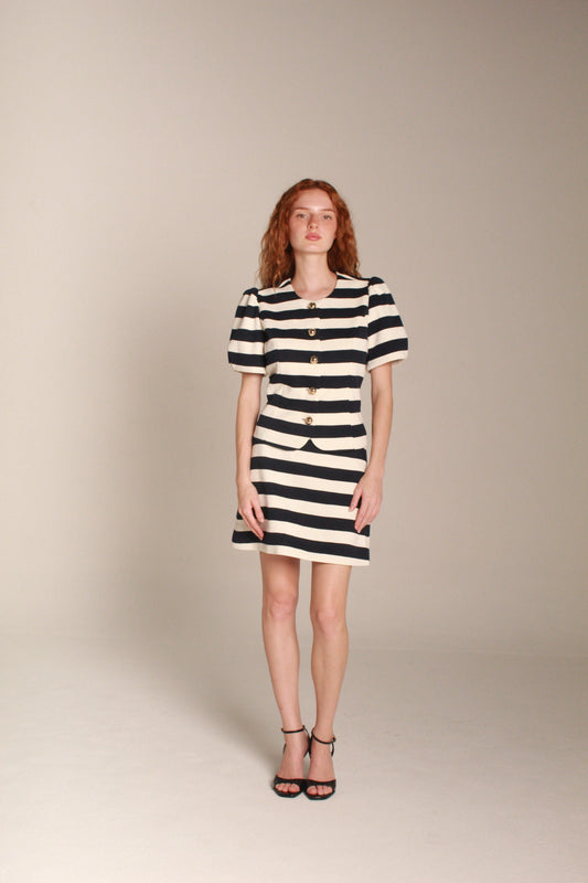Bretón Stripe Mini Skirt — Black & Ivory
