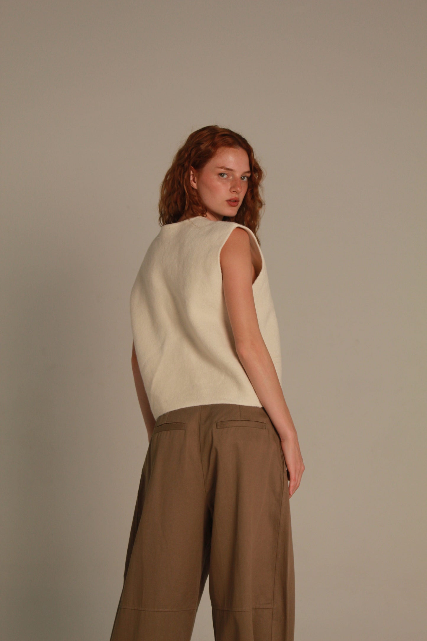 Alba Wide Leg Pants — Taupe Brown & Ivory
