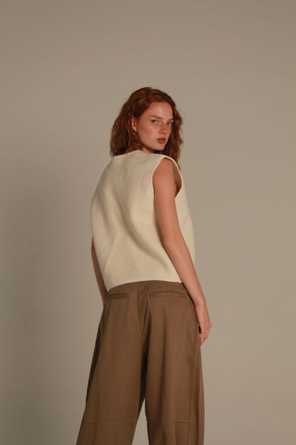 Alba Wide Leg Pants — Taupe Brown & Ivory