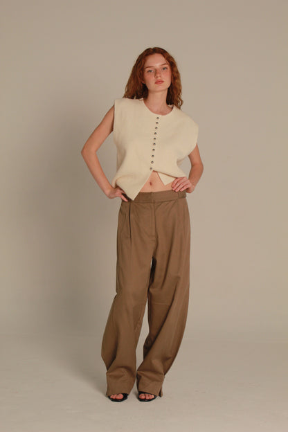 Alba Wide Leg Pants — Taupe Brown & Ivory