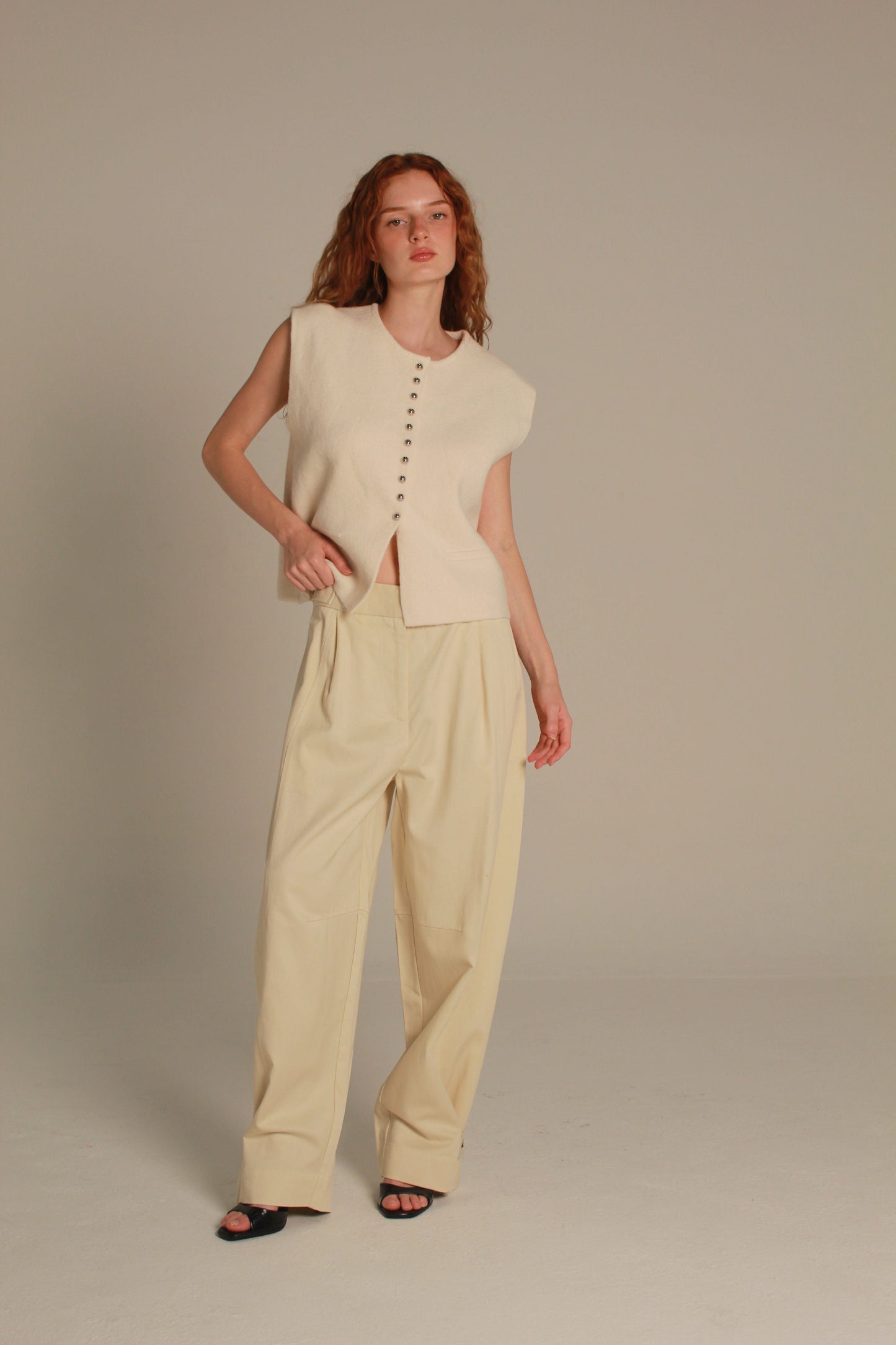 Alba Wide Leg Pants — Taupe Brown & Ivory