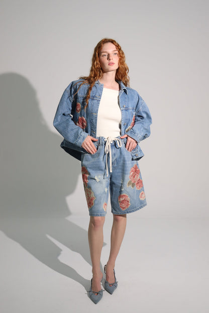 Denim Jacket Painted Flowers