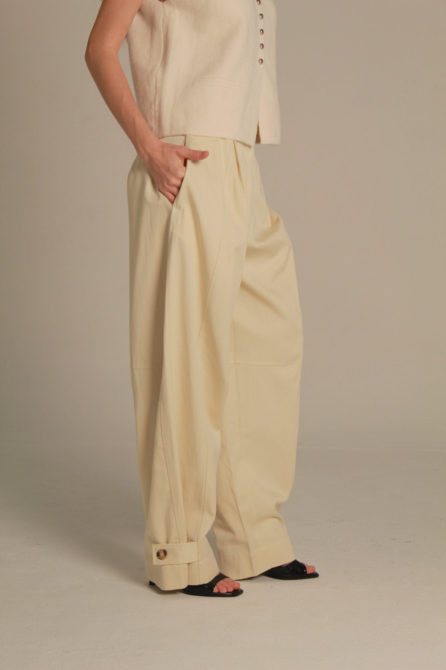 Alba Wide Leg Pants — Taupe Brown & Ivory