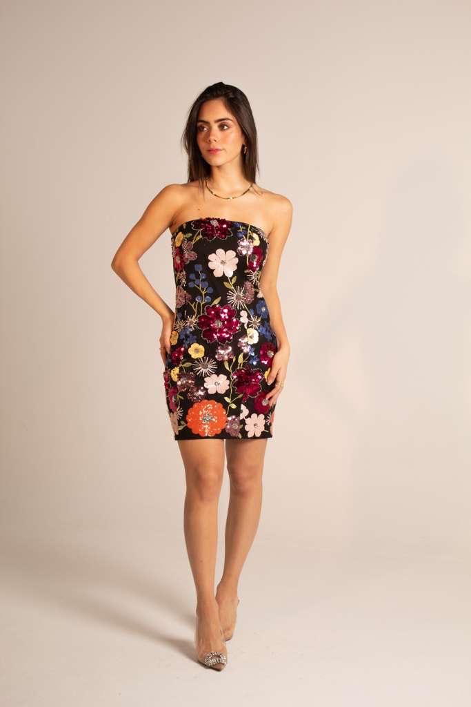 BLACK DRESS WITH COLORED SEQUINS