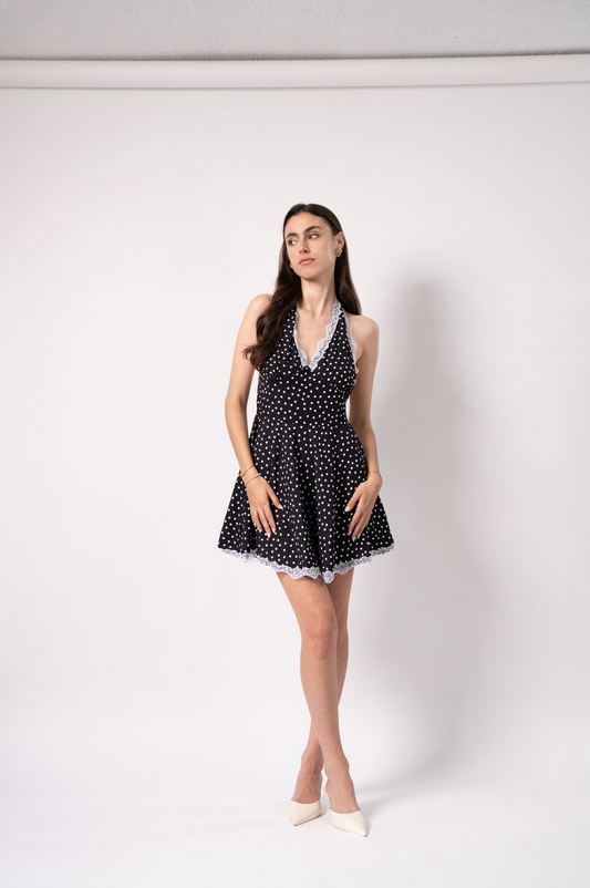 Lace Black Dress With Polka Dots