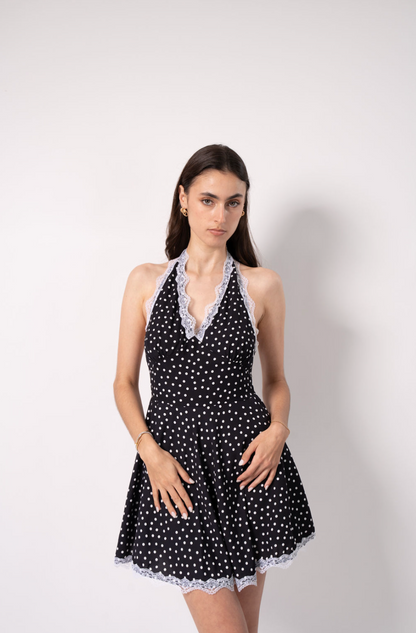 Lace Black Dress With Polka Dots
