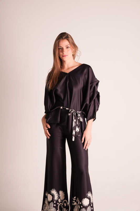 Black Bell Top Pants Set