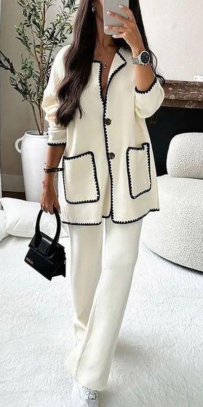 White and Black Pants Set