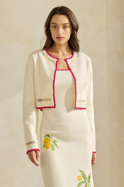 BEIGE KNITTED JACKET WITH PINK
