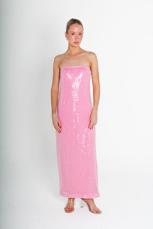 Pink sequin straple dress