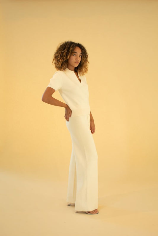 Ivory knit polo and pant set