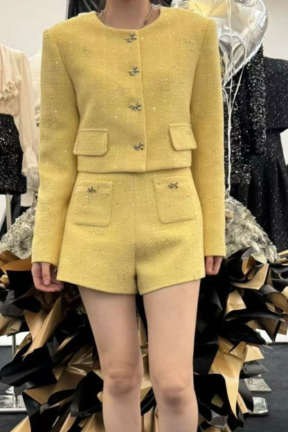 Yellow Jacket And Shorts Set