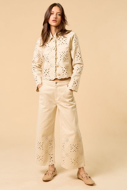 Beige Pants with Guipure Lace