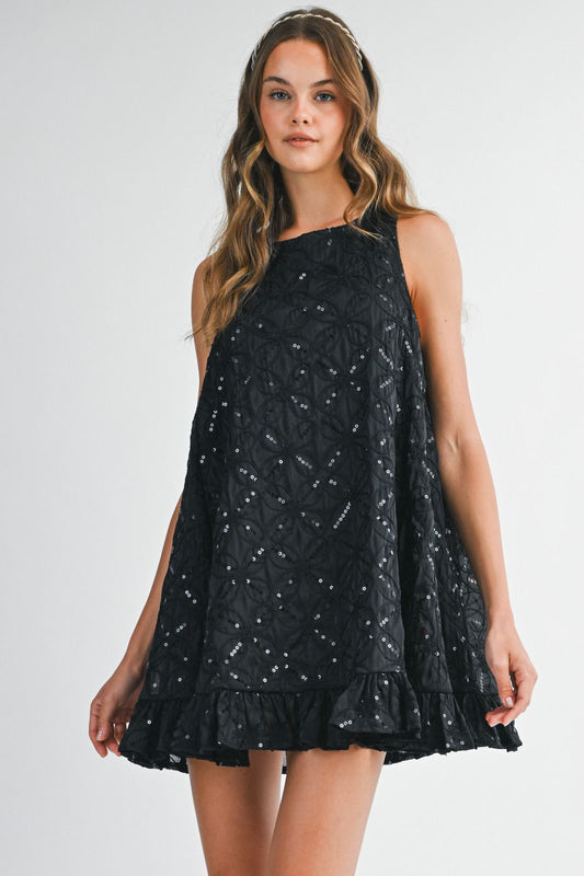 Black A-Line Dress with Sequin