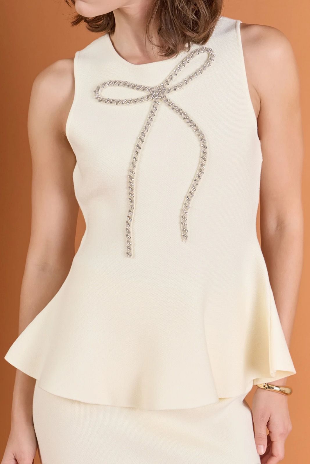 Beige Blouse With Bow Design