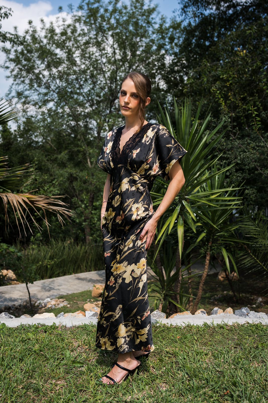 Black and Yellow Satin Dress