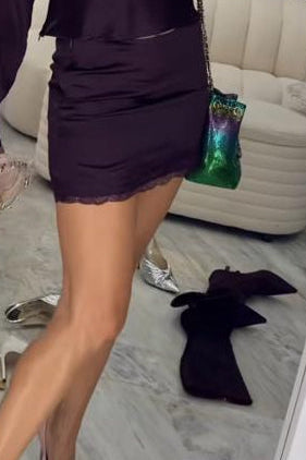 Purple Glazed Skirt with Lace