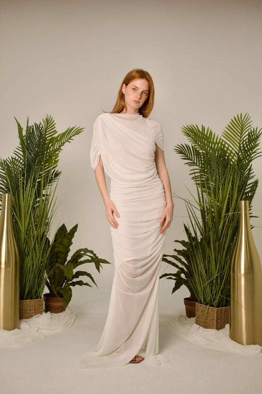 Cannes Ruched Mesh Maxi Dress