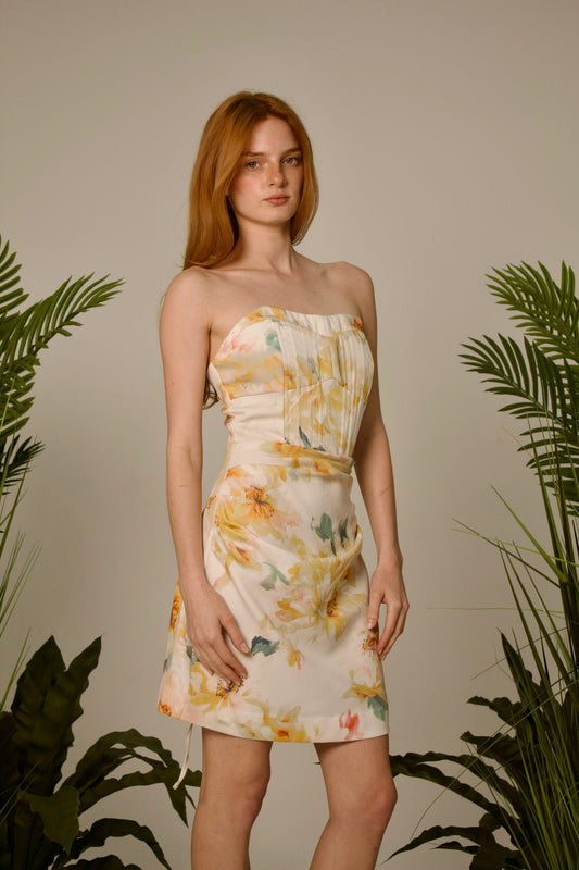 Sunset Breeze Floral Strapless Mini Dress