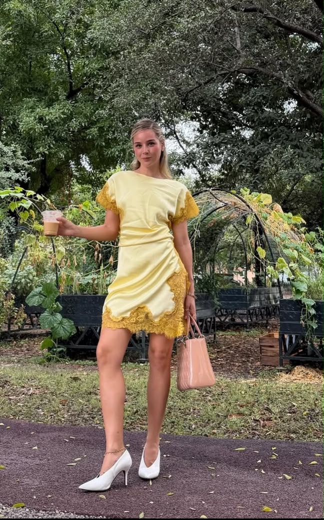 Satin butter yellow lace skirt