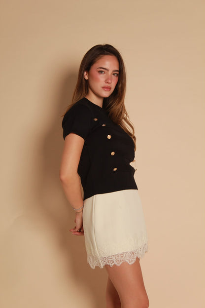 Luna Lace Mini Skirt — Black & White