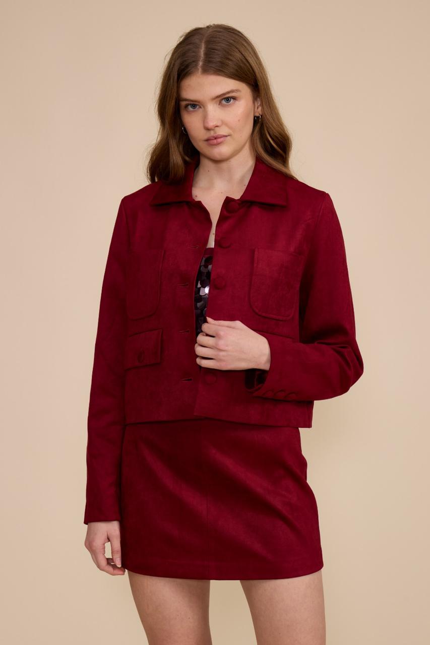Suede Blazer — Wine red