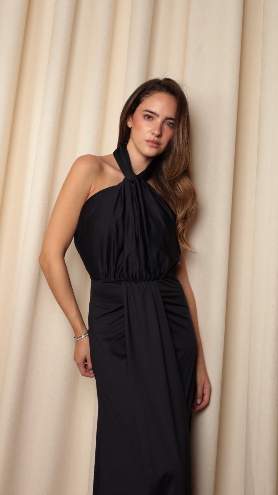 Twisted Halter Open-Back Maxi Dress