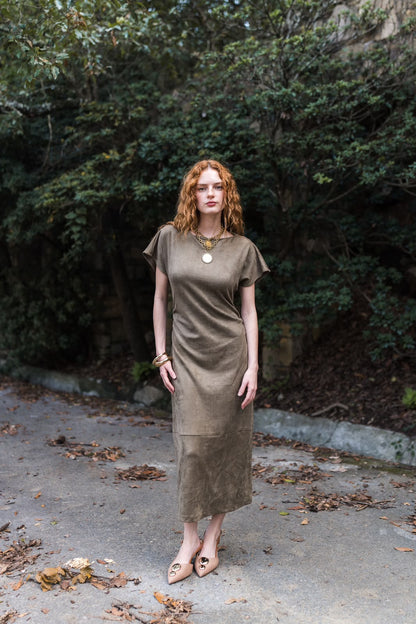 Sienna Draped Midi Dress — Sculpted Silhouette