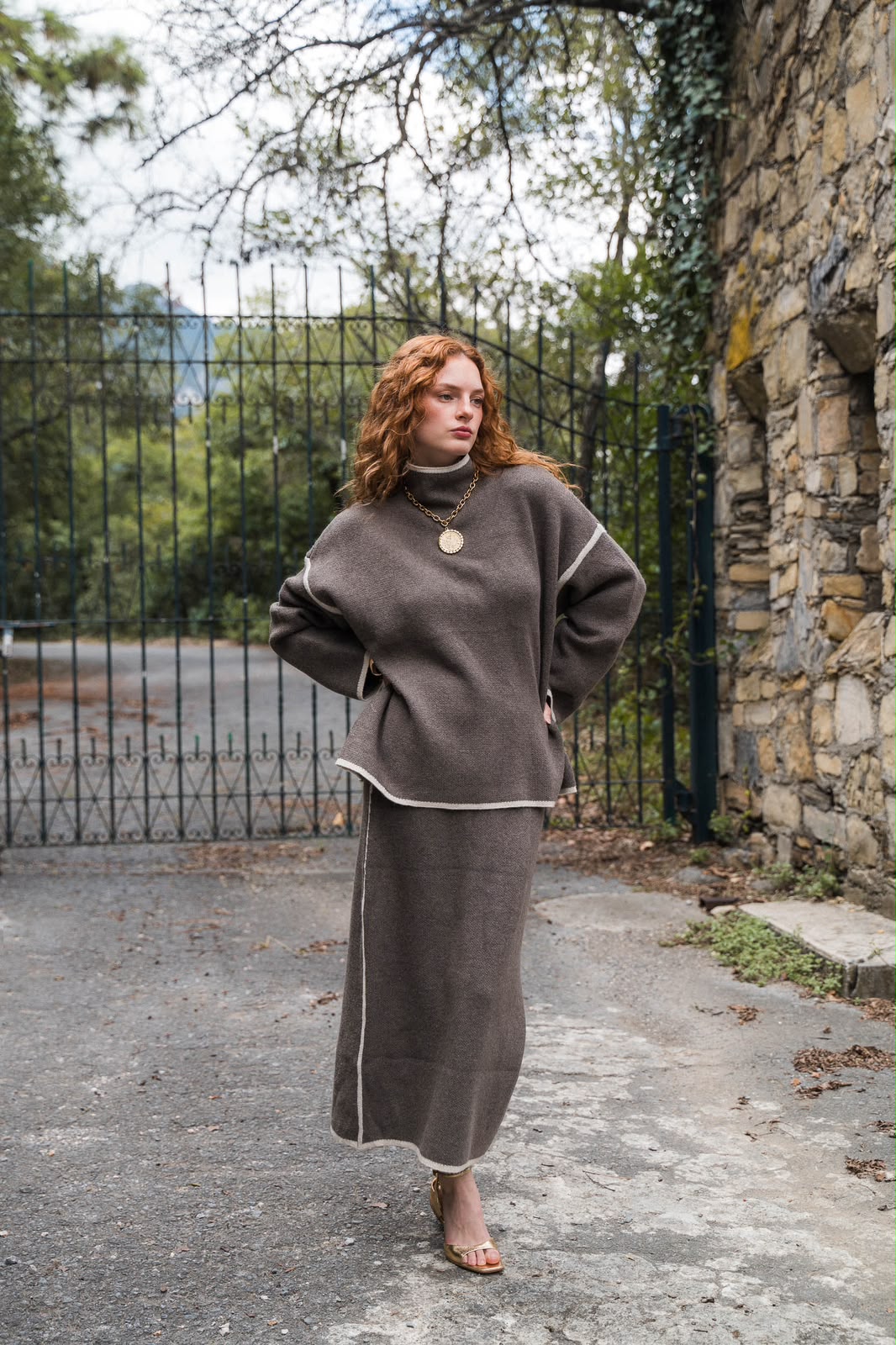 '- Colette Knit Maxi Skirt — Taupe