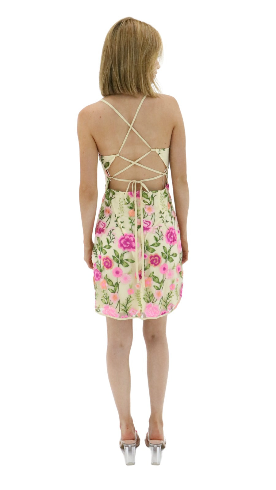 BEIGE DRESS WITH PINK FLOWERS