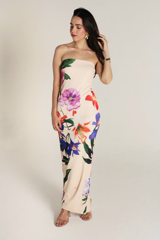 BEIGE FLOWER DRESS