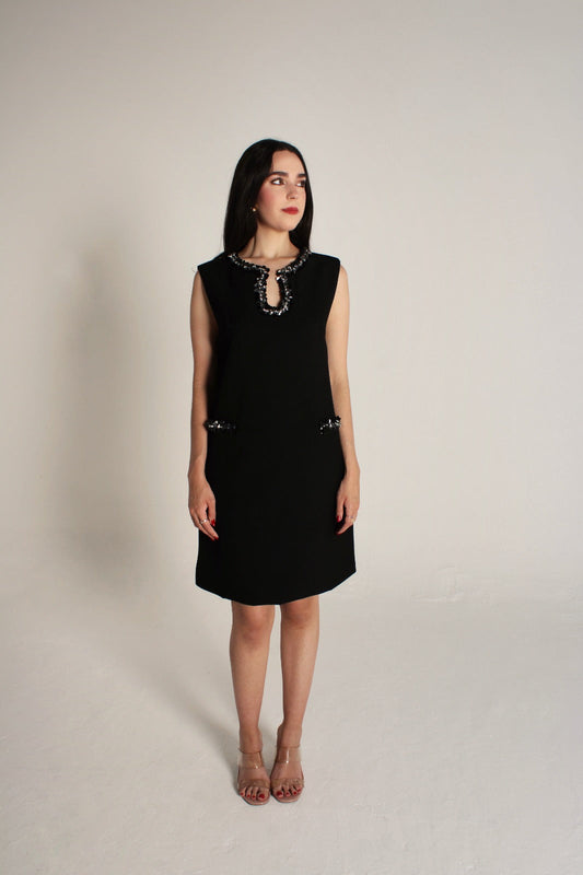 BLACK DRESS WITH DIAMONDS