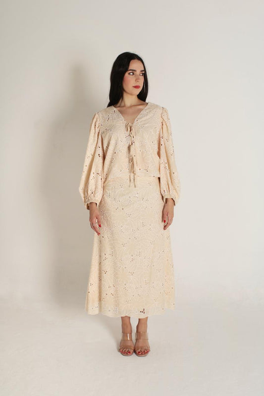 Beige  Puffy Sleeve Blouse