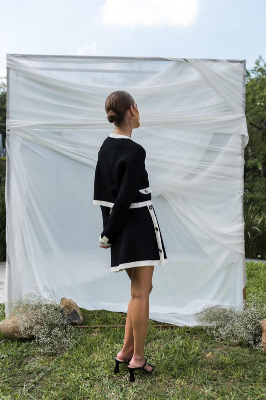 Black and White Jacket and Skirt Set