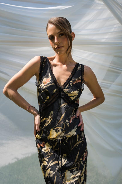 Black Skirt With Yellow And Lace