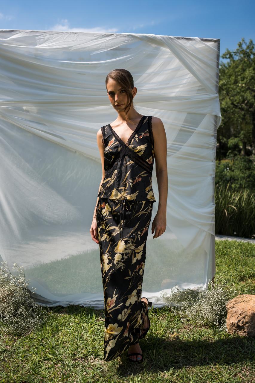 Black Skirt With Yellow And Lace