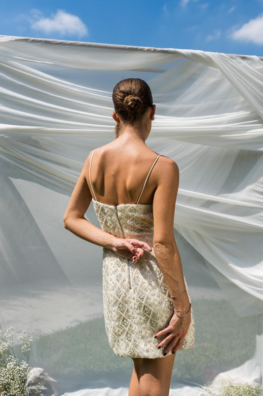Beige Dress With Pearls And Sequins