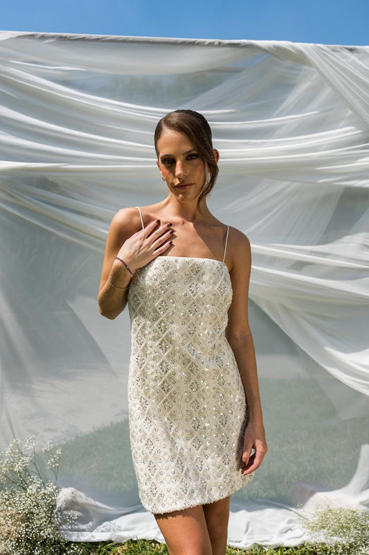 Beige Dress With Pearls And Sequins