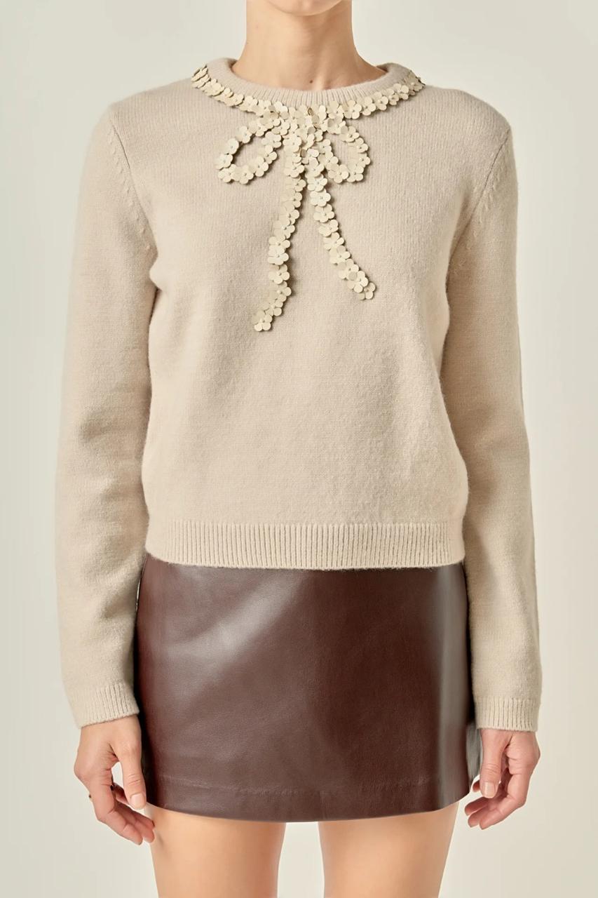 Beige Sweater with Bow
