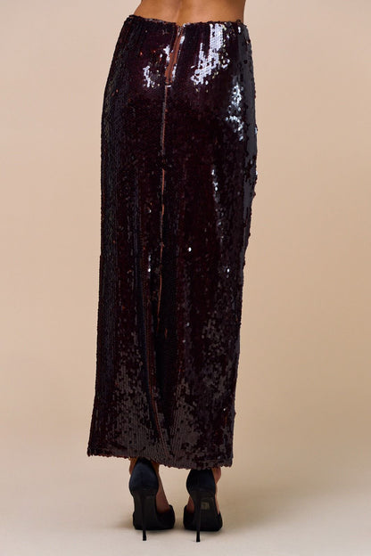 Long Wine-Colored Sequin Skirt