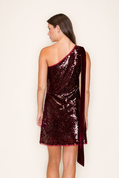 Red Sequin Dress with Shoulder Bow