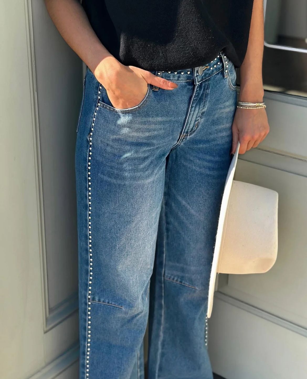 DENIM PANTS WITH STUDS