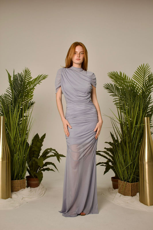 Cannes Ruched Mesh Maxi Dress