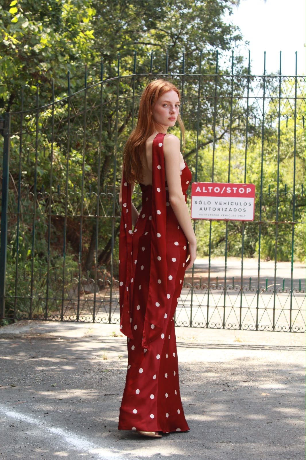 Polka Dot Draped Dress — Cherry