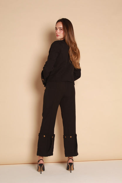 Aurelia Gold Button Cropped Blazer — Black & Ivory
