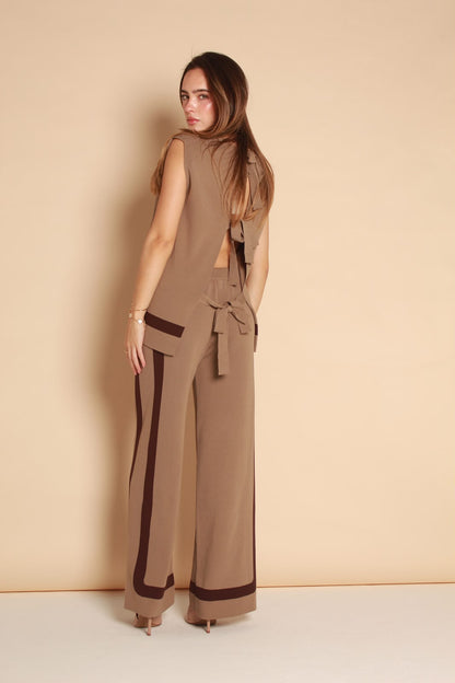 Contrast Knit Set — Taupe & Chocolate